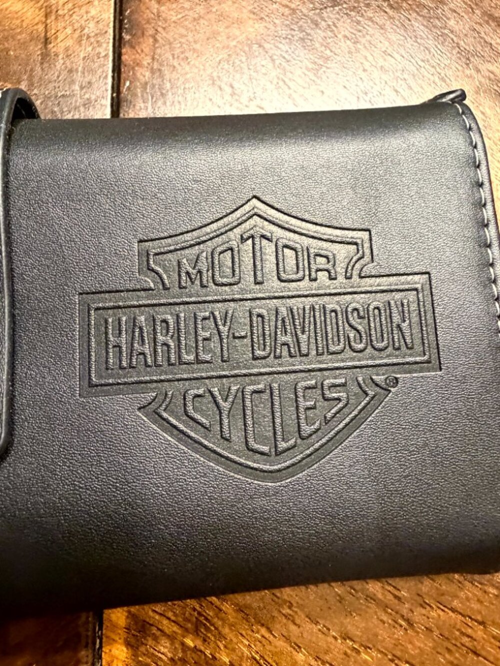Harley Davidson Motorcycle Wallet Tri Fold Carry All Black and Orange Logo - Picture 2 of 12